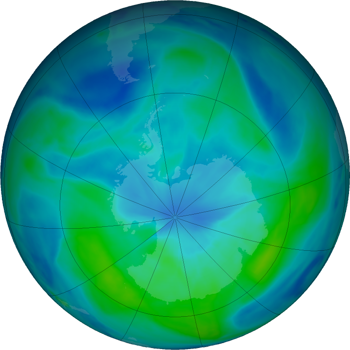 Antarctic ozone map for 09 March 2019